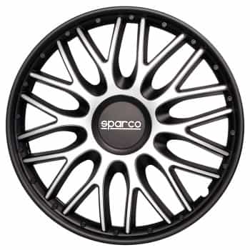 Juego de 4 cubiertas para ruedas Sparco Roma de 15 pulgadas en color plata/negro