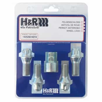 Juego de cerradura de rueda H&R M12x1,50x30 mm cónica - 4 pernos incl. adaptador