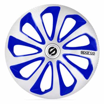 Juego de 4 cubiertas para ruedas Sparco Sicilia de 15 pulgadas en color plata/azul/carbono
