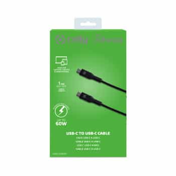 Cable de suministro de energía Celly 60W USB-C > USB-C de 1 metro