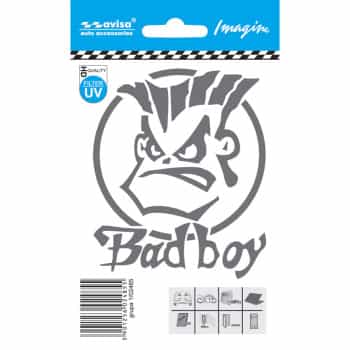 Pegatina de tatuaje para coche BAD BOY plateada - 8,1 x 9,8 cm
