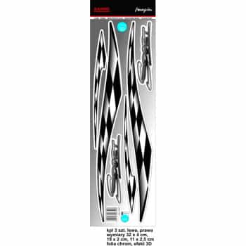 Pegatina AutoTattoo Sport 3D Cromada - 32 x 4 cm, 19 x 2 cm, 11 x 2,5 cm