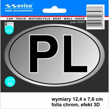 Pegatina AutoTattoo PL + Banderas 3D Cromada - 12,4 x 7,6 cm