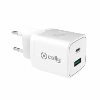 Cargador doméstico Celly USB-C 20W + USB 18W