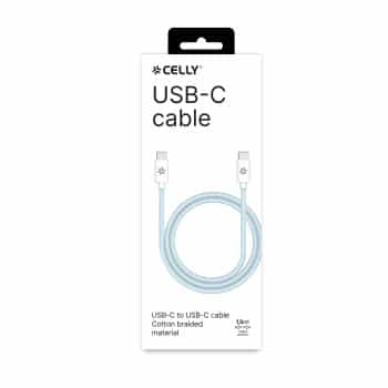 Celly USB-C > Cable USB-C trenzado de algodón 1,5 metros Azul