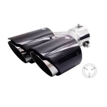 Punta de escape Simoni Racing doble derecha, redonda/inclinada, de acero inoxidable y carbono - 92 x L215-230 mm