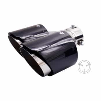 Embellecedor de escape Simoni Racing doble izquierdo redondo/inclinado de acero inoxidable y carbono - 102 x L215-230 mm