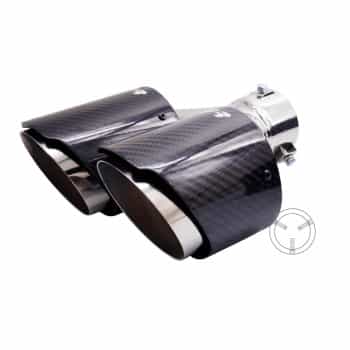 Salida de escape Simoni Racing doble derecha, redonda/inclinada, de acero inoxidable y carbono - 102 x L215-230 mm