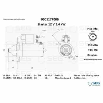 Motor de arranque Volkswagen 1,1 kw