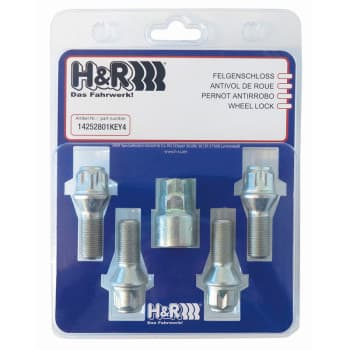 Juego de cerradura de rueda H&R M12x1,50x26 mm cónica - 4 pernos incl. adaptador