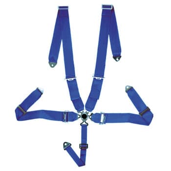 Cinturón deportivo de carreras de 5 puntos azul + liberación rápida + marca E (3 pulgadas)