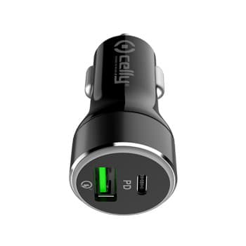 Cargador de coche Celly USB + USB-C QC30