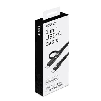 Cable USB-C 2 en 1 Celly > Cable USB-C + Lightning